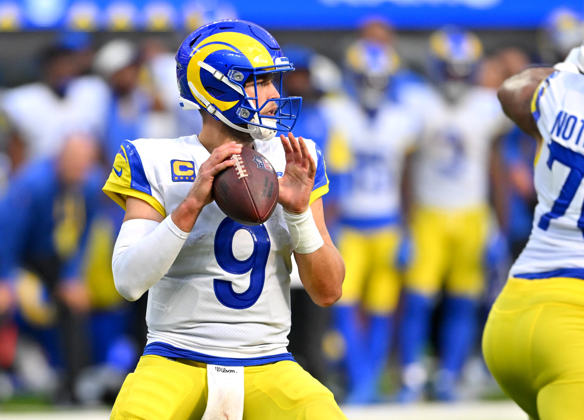 Stafford drops back for a pass.